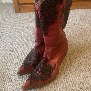 Vintage Corral Womens Cowboy Cowgirl Western Boots Red Shoes Leather Size 10 M
